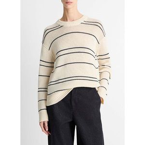 Main Image Vince Variegated Stripe Crew Nk Oat Shell/Navy