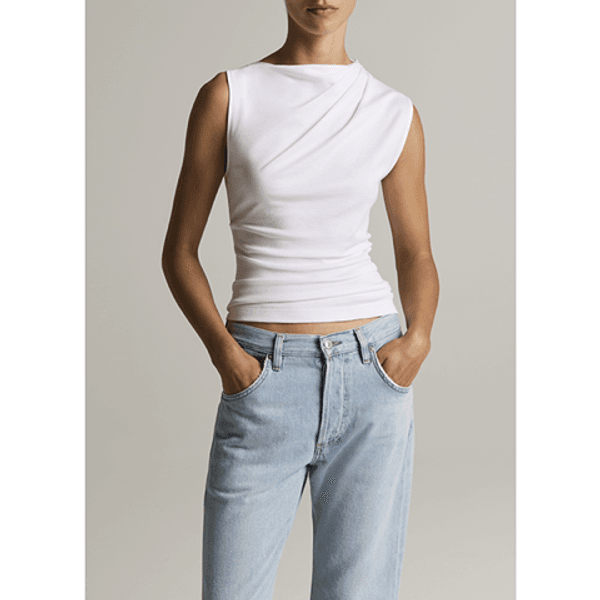 Vince Slvless Draped Top Optic White