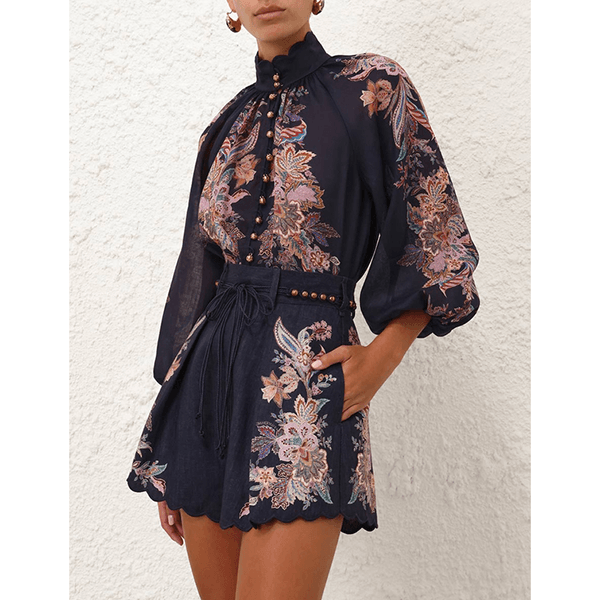 Zimmermann Rhiannon Billow Blouse Navy Multi Paisley