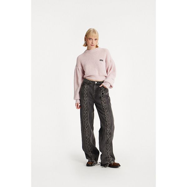 ROTATE Denim Laced Leg Pant Black