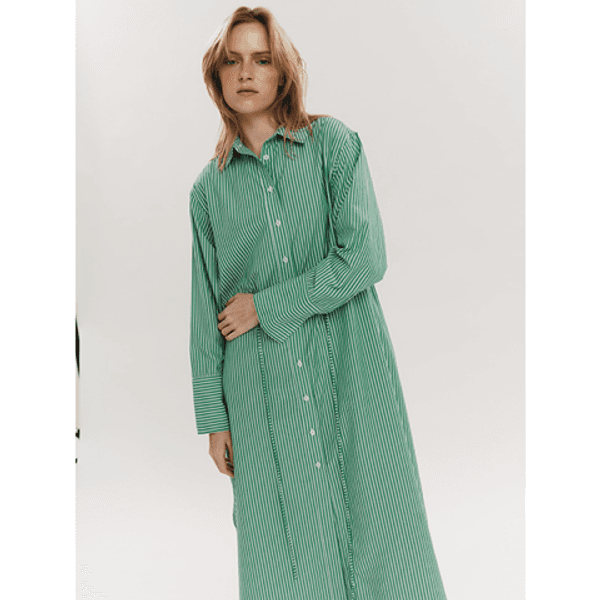 Once Untold Sally Midi Dress Vineyard Green Stripe