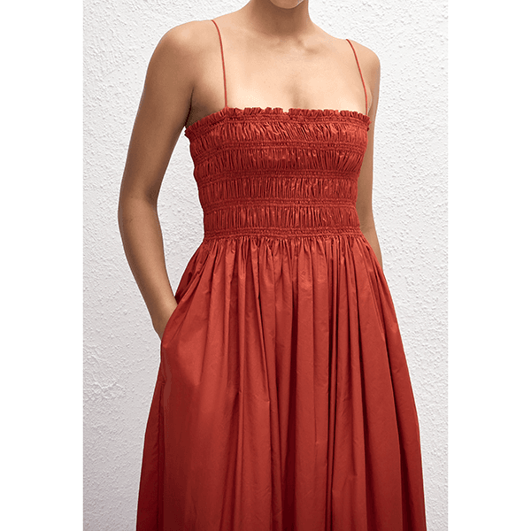 Matteau Shirred Bodice Dress Tomato