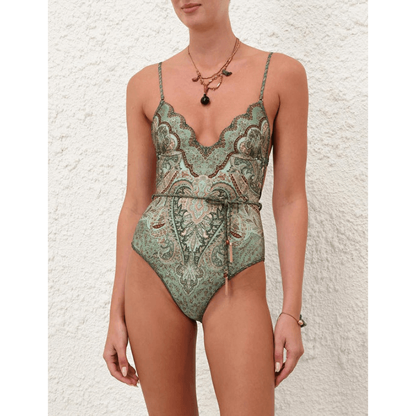 Zimmermann Wanderlust Scallop Onepiece Tapestry Teal Multi