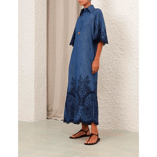 Zimmermann Coco Embroidered Denim Dress