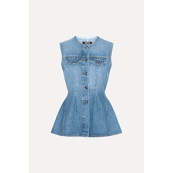 ROTATE Flared Denim Top Medium Blue Denim