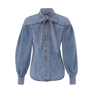 Hovedbilde Denim Tie Neck Blouse Dawn Blue