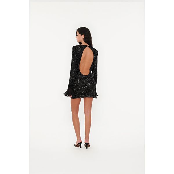 ROTATE Sequins Mini LS Dress Black