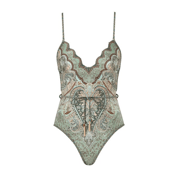 Zimmermann Wanderlust Scallop Onepiece Tapestry Teal Multi