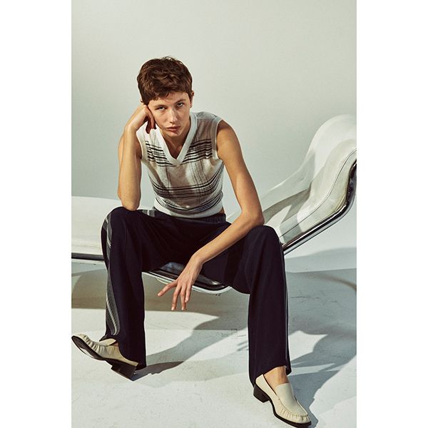 Vince Mid Rise Placed Stripe Pull On Pant Coastal/Pale Canyon