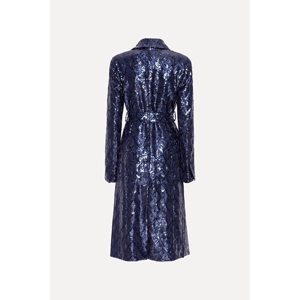 ROTATE Sequins A-line Coat Dark Blue
