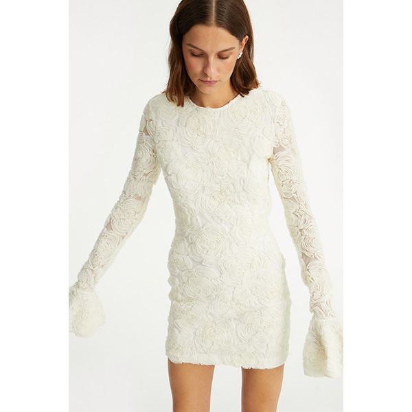 ROTATE Flower Mesh Mini Dress Egret