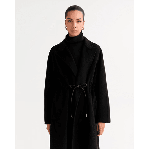 Soft Goat Drawstring Coat Black