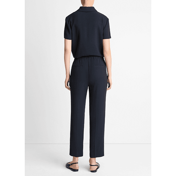 Vince Crepe Mid Rise Tapered Pull On Pant Coastal Blue