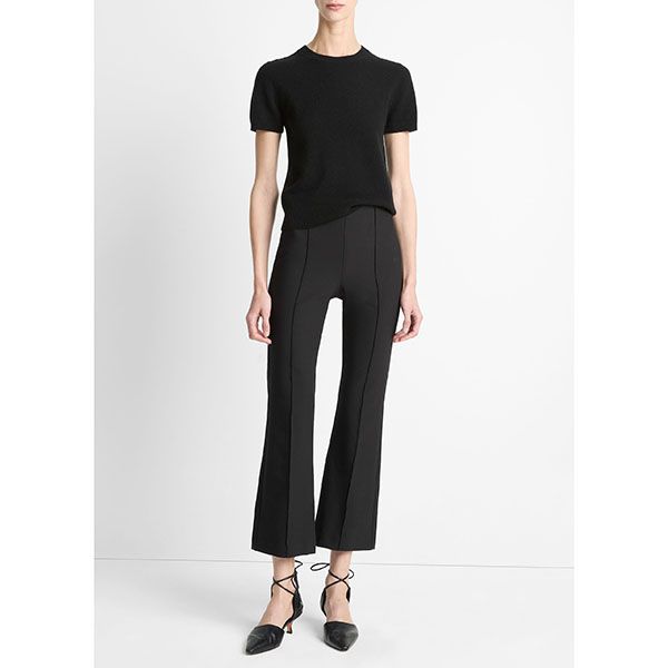 Vince Mid Rise Pintuck Crop Flare Pant Black