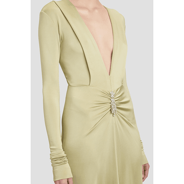Victoria Beckham Long Sleeve V-Neck Gown Pistachio