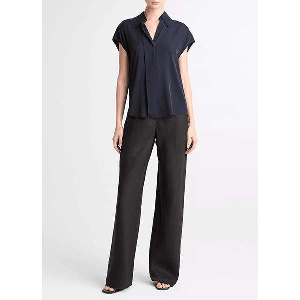 Vince Cap Slv Hidden Plkt Blouse Coastal
