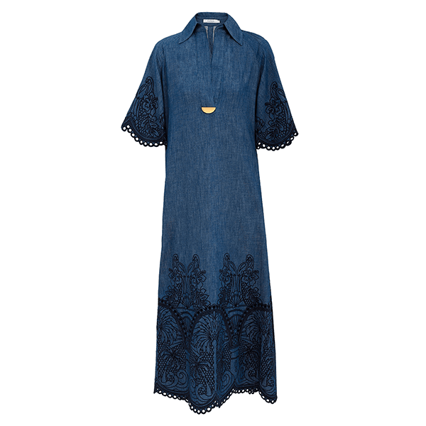 Zimmermann Coco Embroidered Denim Dress