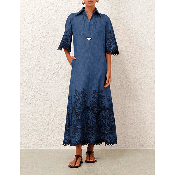 Zimmermann Coco Embroidered Denim Dress