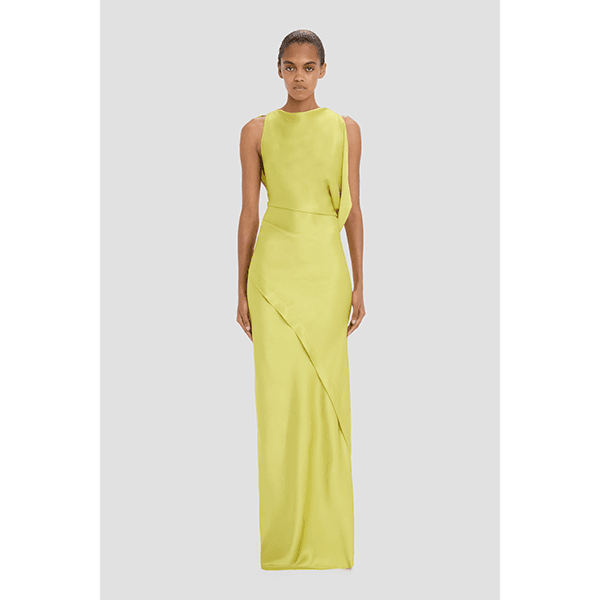Victoria Beckham Sleeveless Draped Gown Chartreuse